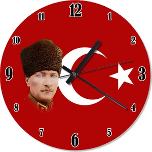 Tablomega Atatürk ve Bayrak Desenli Duvar Saati 30 X 30 Cm