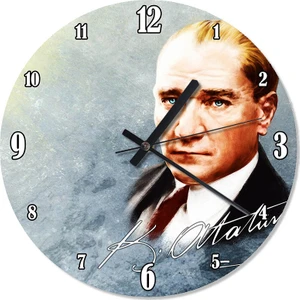 Mavi Zeminde Atatürk İmza Özel Tasarım Duvar Saati  30 X 30 Cm