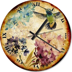 Çiçek Ve Arı Kuşu Tasarım Duvar Saati 30 X 30 Cm