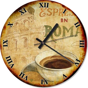 Retro Romada Espresso Kahve Akarlı Duvar Saati 30 X 30 Cm