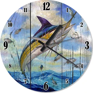 Kılıç Balığı Ve Somon Baskılı Duvar Saati 30 X 30 Cm