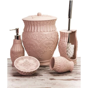 Mukko Home Polyester 5 Parça Banyo Seti / Flora Pudra Pembe