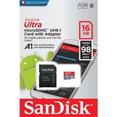 İyi arkadaş Atlatmak ses  Sandisk Ultra 16GB 98MB/S Class 10 microSDXC Hafıza Kartı + Fiyatı