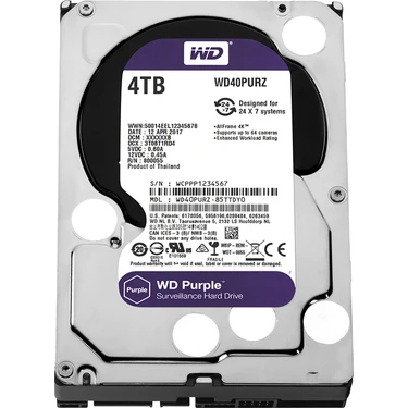 WD Purple 4TB 3,5 SATA III 6Gbit/s 64MB 7/24 Güvenlik Fiyatı