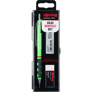 Rotring Tikky Okul Seti 0.7 mm Neon Yeşil Versatil Kalem + Silgi +
