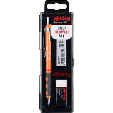 Rotring Tikky Okul Seti 0.7 mm Neon Turuncu Versatil Kalem + Silgi +