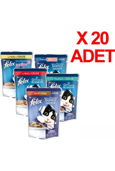 Felix Karışık Paket Pouch Kedi Konservesi 20 X 85 gr