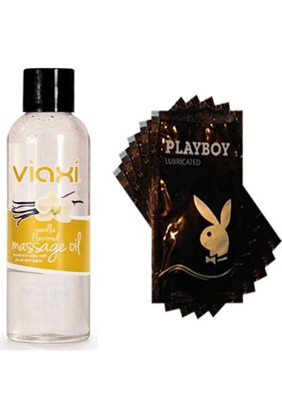 Viaxi Vanilya Aromalı Erotik Masaj Yağı 177 Ml + 5 Paket Playboy Kaydırıcı Jel