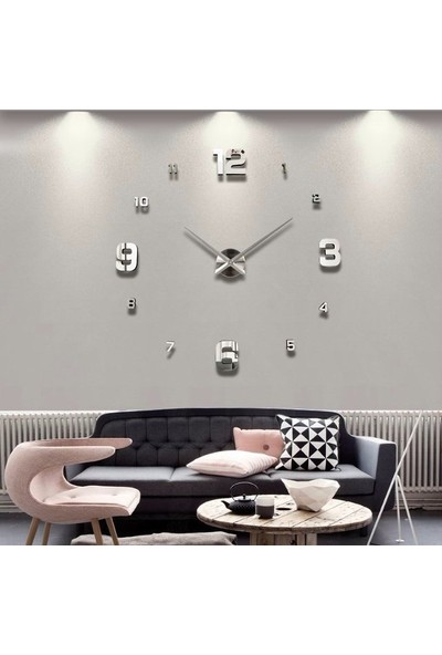 Diy Clock Büyük Boy 3D Dekoratif Duvar Saati
