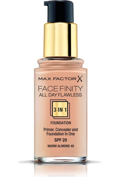 Max Factor FaceFinity 3'ü 1 Arada Kalıcı Fondöten 45 Warm Almond