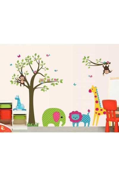 Zooyoo Bebek Ve Çocuk Odası Xxl Zürafa Fil Maymun Aslan Baykuş Orman Duvar Resim Sticker 110X130Cm