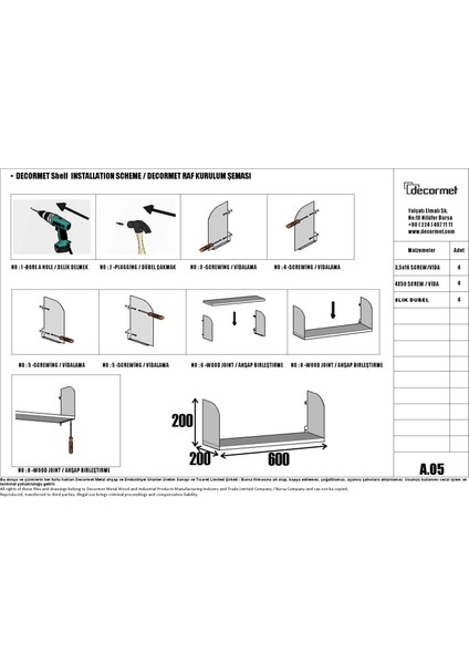 Araba Raf ve Kitaplık Seti 20 X 60 Mavi + P.Beyaz