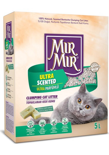 Mır Mır Bentonit Ultra Parfümlü (Marsilya Sabun Kokulu)Kedi Kumu 5 Lt