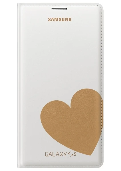 Galaxy S5 Flip Cüzdanlı Kapak (Moschino Heart White/Gold) 