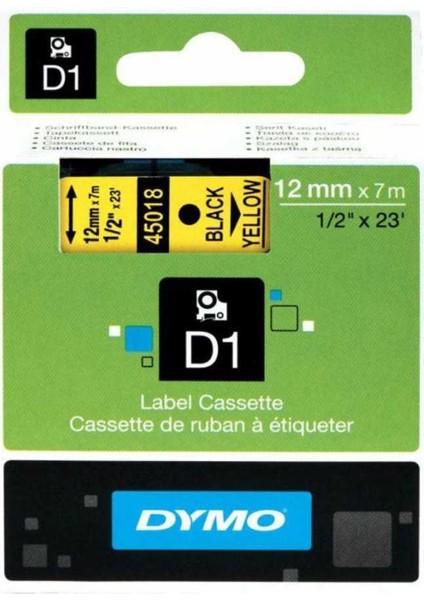 D1 Yedek Şerit 12mmx7mt Sarı/Siyah (45018)