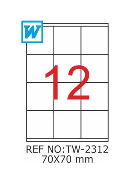 TW-2312 Lazer Etiket 70X70mm 1200 Adet Etiket
