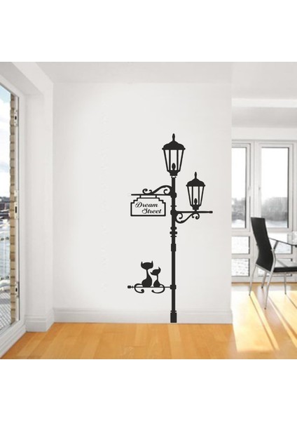 S-116 "Sokak Lambası Oturan Kediler Dream Street" Duvar Sticker