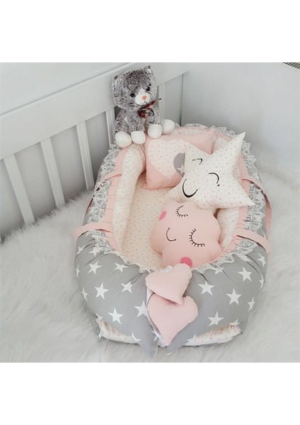 Jaju Baby Gri Yıldız Desenli Lüx   4 Parça Babynest Set