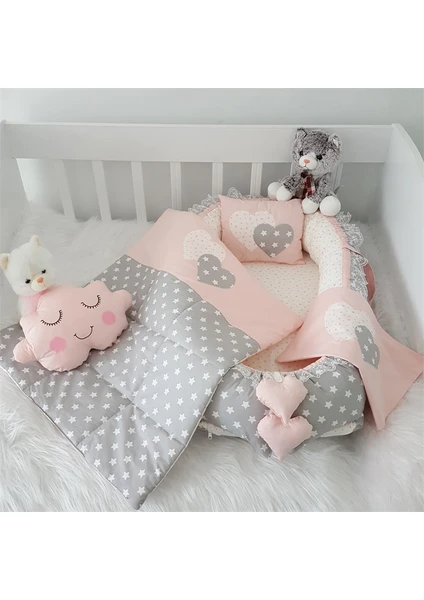 Jaju Baby Pudra-gri Yıldız Desenli Babynest Set