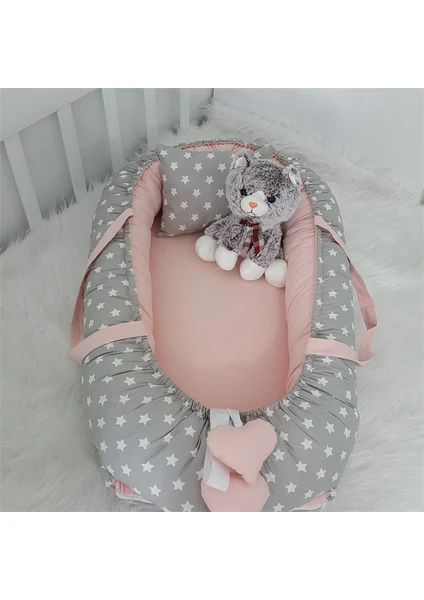 Jaju Baby Gri Yıldız Pudra Çift Taraflı Lüx   Babynest