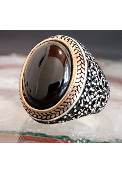 925 Ayar Gümüş Oniks Taşlı Oval Erkek Yüzük