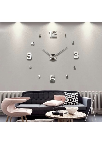Diy Clock Büyük Boy 3D Dekoratif Duvar Saati