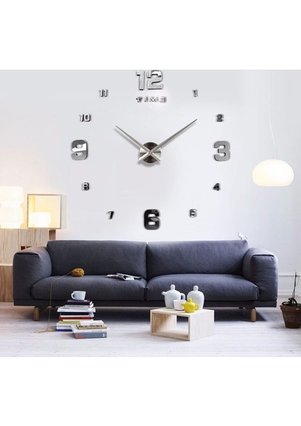 Diy Clock Büyük Boy 3D Dekoratif Duvar Saati
