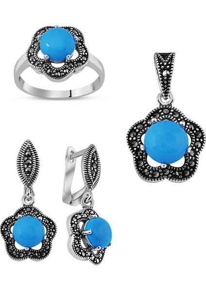 925 Ayar Gümüş Turkuaz Taşlı Set