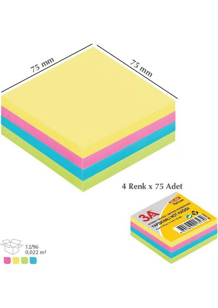 Ark 1442 Yapışkanlı Not Kağıdı 76X76 4 R.300 Yp