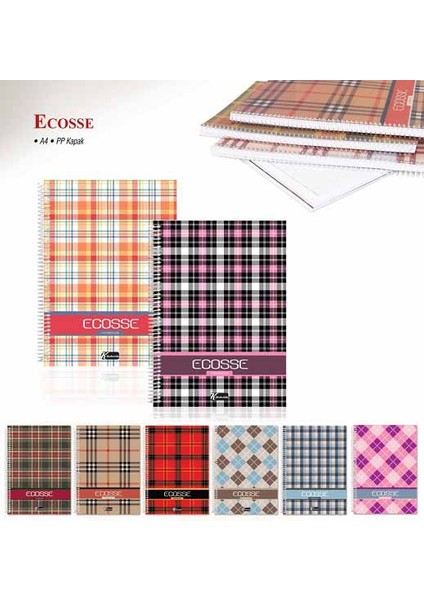 A4 80 Yp.Kareli Plastik Kapak Ecosse Defter