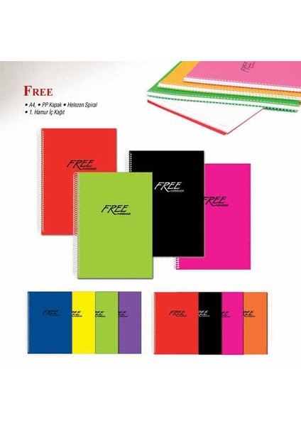 Keskin Color A4 100 Yaprak Düz PP Kapak Free Defter