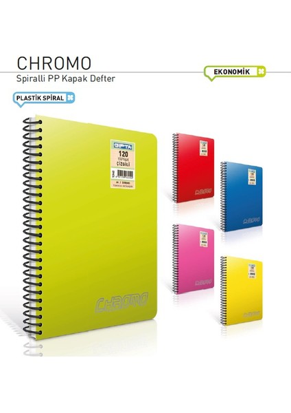 Chromo Spiralli Plastik Kapak Defter A5 60 Yaprak Çizgili