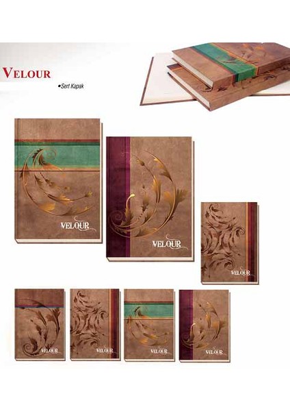 14x20 cm 160 Yp.Çizgili Velour Ciltli Defter