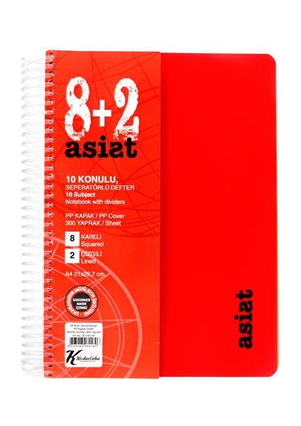 Keskin Color A4 300 Yaprak 8+2 Ayraçlı Plastik Kapak Asist Defter