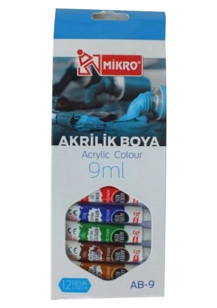 12 Renk Tüplü Akrilik Boya 12x9 ml AB-9