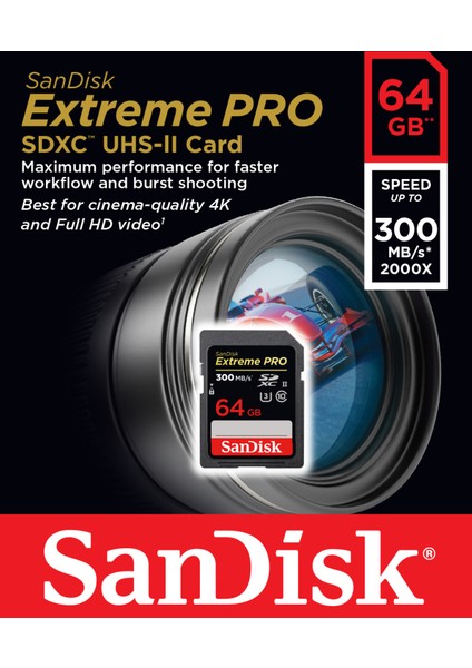 Extreme Pro 64GB 300MB/s Class 10 UHS-II SDHC Hafıza Kartı SDSDXPK-064G-GN4IN