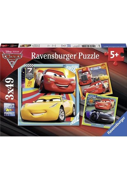 Disney Cars 3 3 x 49 Parça Çocuk Puzzle (080151)