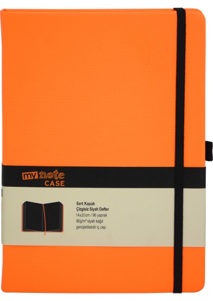 My Note Case Siyah 96 Yaprak Neon Turuncu Çizgisiz Defter Myn126