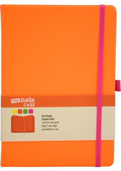 My Note Case Pembe 96 Yaprak Neon Turuncu Çizgisiz Defter Myn127