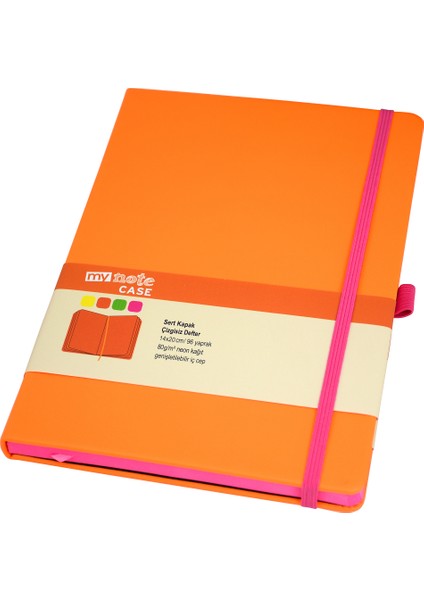 My Note Case Pembe 96 Yaprak Neon Turuncu Çizgisiz Defter Myn127