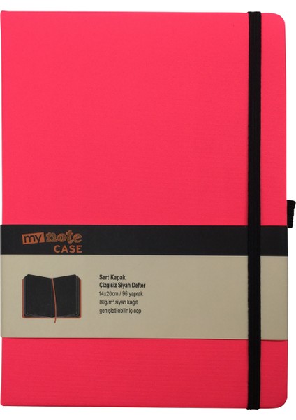 My Note Case Siyah 96 Yaprak Neon Pembe Çizgisiz Defter Myn126