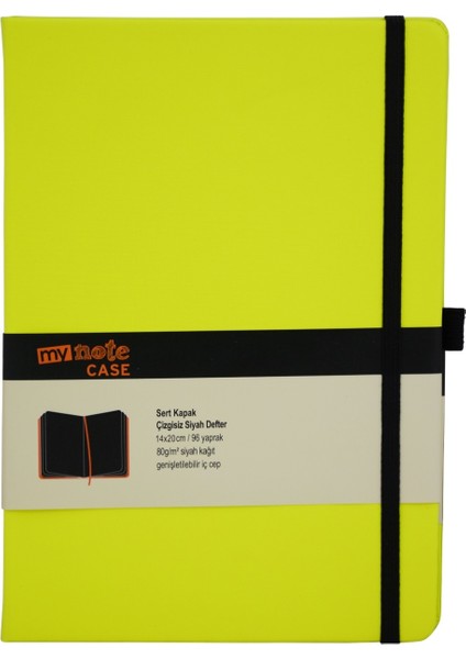 My Note Case Siyah 96 Yaprak Neon Sarı Çizgisiz Defter Myn126