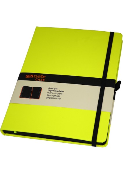 My Note Case Siyah 96 Yaprak Neon Sarı Çizgisiz Defter Myn126