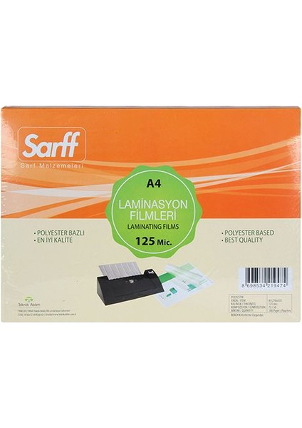 Laminasyon Filmi 125 Micron A4 100’Lü Kutu