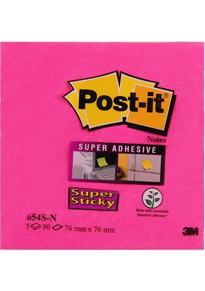Post-It 654S-N Not Kağıdı 76X76 Mm Super Sticky 5 Renk 90 Yaprak