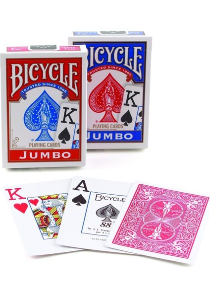 Bicycle Jumbo İndex Poker İskambil Oyun Kartı Kağıdı Destesi 2'li Mavi Kırmızı