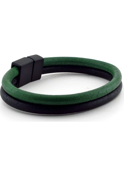 Yeşil Siyah İki Sıralı Deri Erkek Mıknatıslı Bileklik Bt336 fiyatları