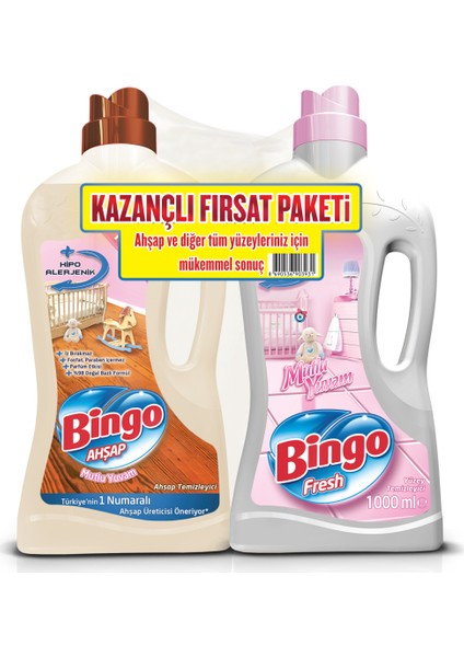 Ahşap Mutlu Yuvam 1L + Bingo Fresh Mutlu Yuvam Yüzey Temizleyici 1L Kazançlı Fırsat Paketi