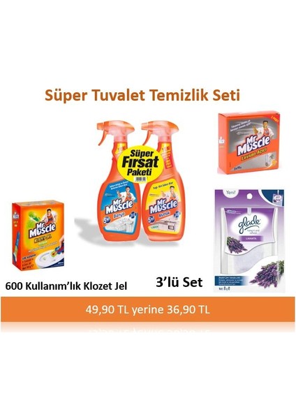 Tuvalet Temizlik Seti - Mr Muscle 2Li,Lavabo Acici, Jel Ve Glade