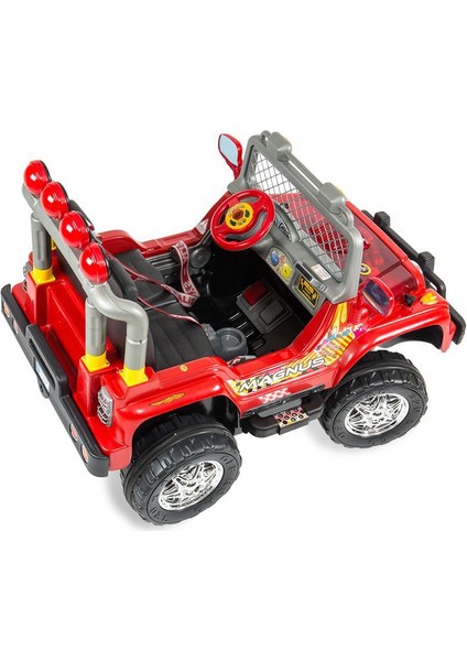 Akülü 504-Kırmızı Mega Jeep Çift Kişilik Akülü Araba